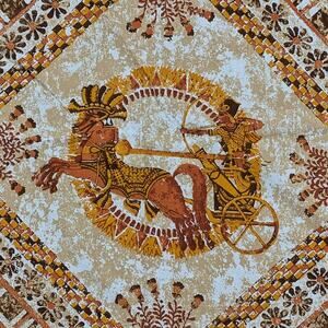 Vintage 1970s BIBB Flat QUEEN SHEET Egyptian Roman Pharoah Chariot Crete Pattern